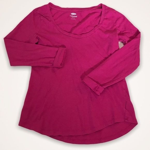 💫4/30 OLD NAVY Relaxed Fit Scoop Neck Fuchsia Tee - Picture 2 of 6